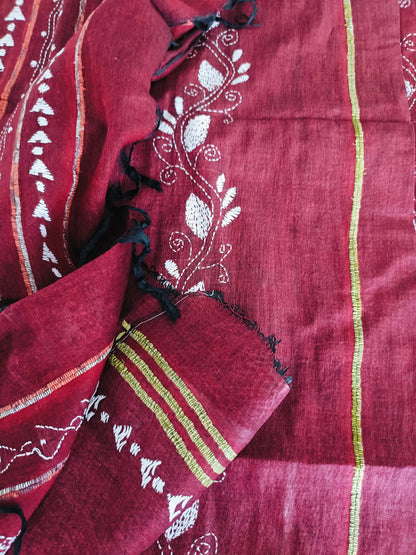 कल्याणी - Handmade Kantha Stitch Khesh Cotton Saree