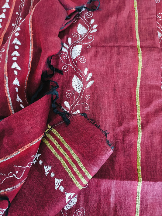 कल्याणी - Handmade Kantha Stitch Khesh Cotton Saree