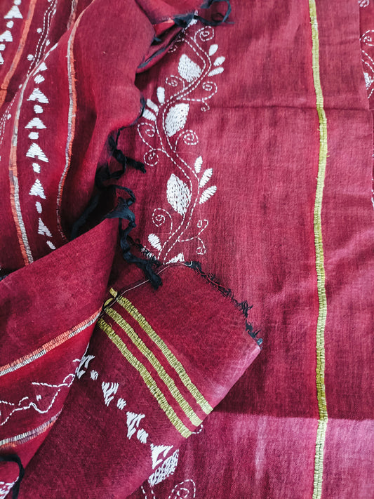 कल्याणी - Handmade Kantha Stitch Khesh Cotton Saree