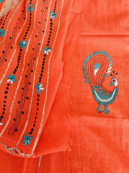 अर्वा - Handmade Kantha Stitch Khesh Cotton Saree