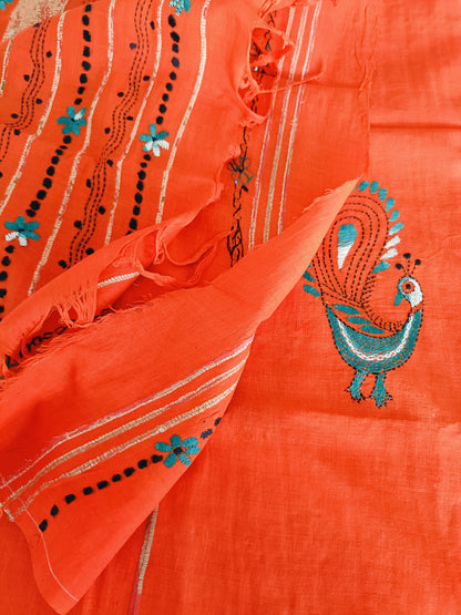 अर्वा - Handmade Kantha Stitch Khesh Cotton Saree