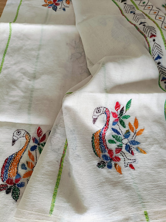 गौरांगी - Handmade Kantha Stitch Khesh Cotton Saree