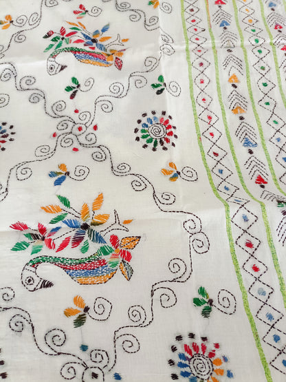 गौरांगी - Handmade Kantha Stitch Khesh Cotton Saree
