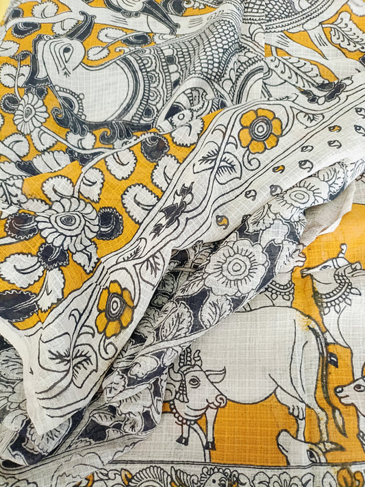 रुक्मिणी - Pure Kota Handloom Cotton Handcrafted Kalamkari Sareel