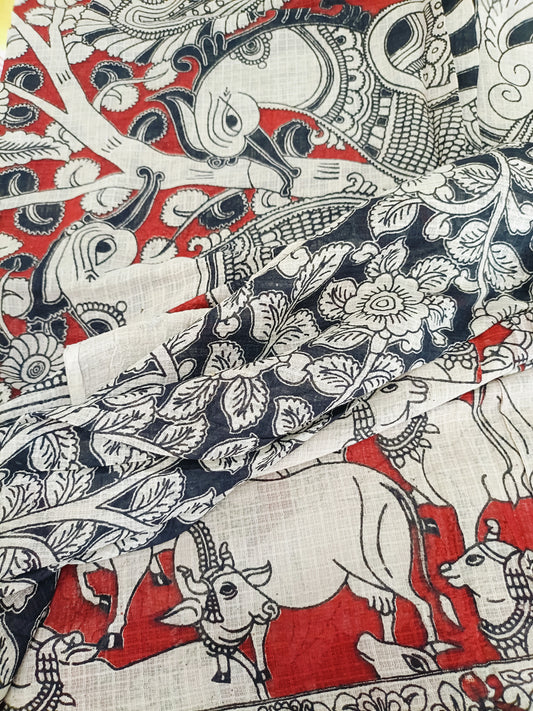 सत्यभामा - Pure Kota Handloom Cotton Handcrafted Kalamkari Saree