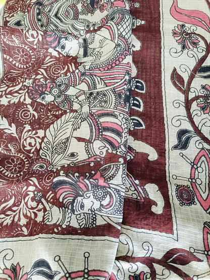द्रौपदी - Pure Kota Handloom Cotton Handcrafted Kalamkari Saree
