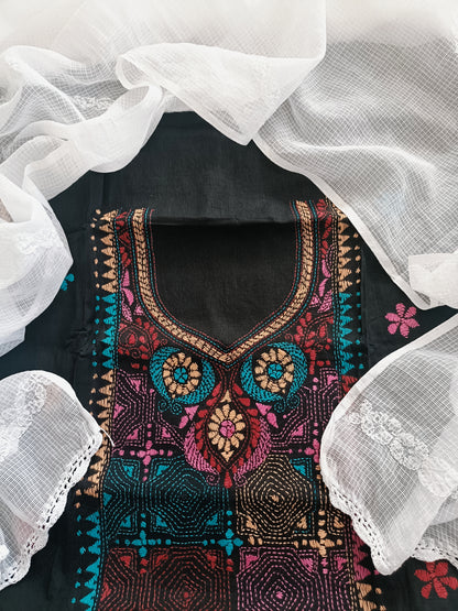 आर्या - Kantha Cotton Kurta with Chikankari Kota Dupatta