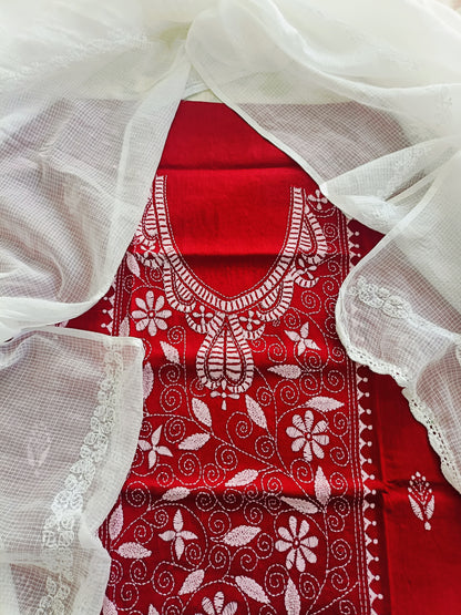 विदिशा - Kantha Cotton Kurta with Chikankari Kota Dupatta