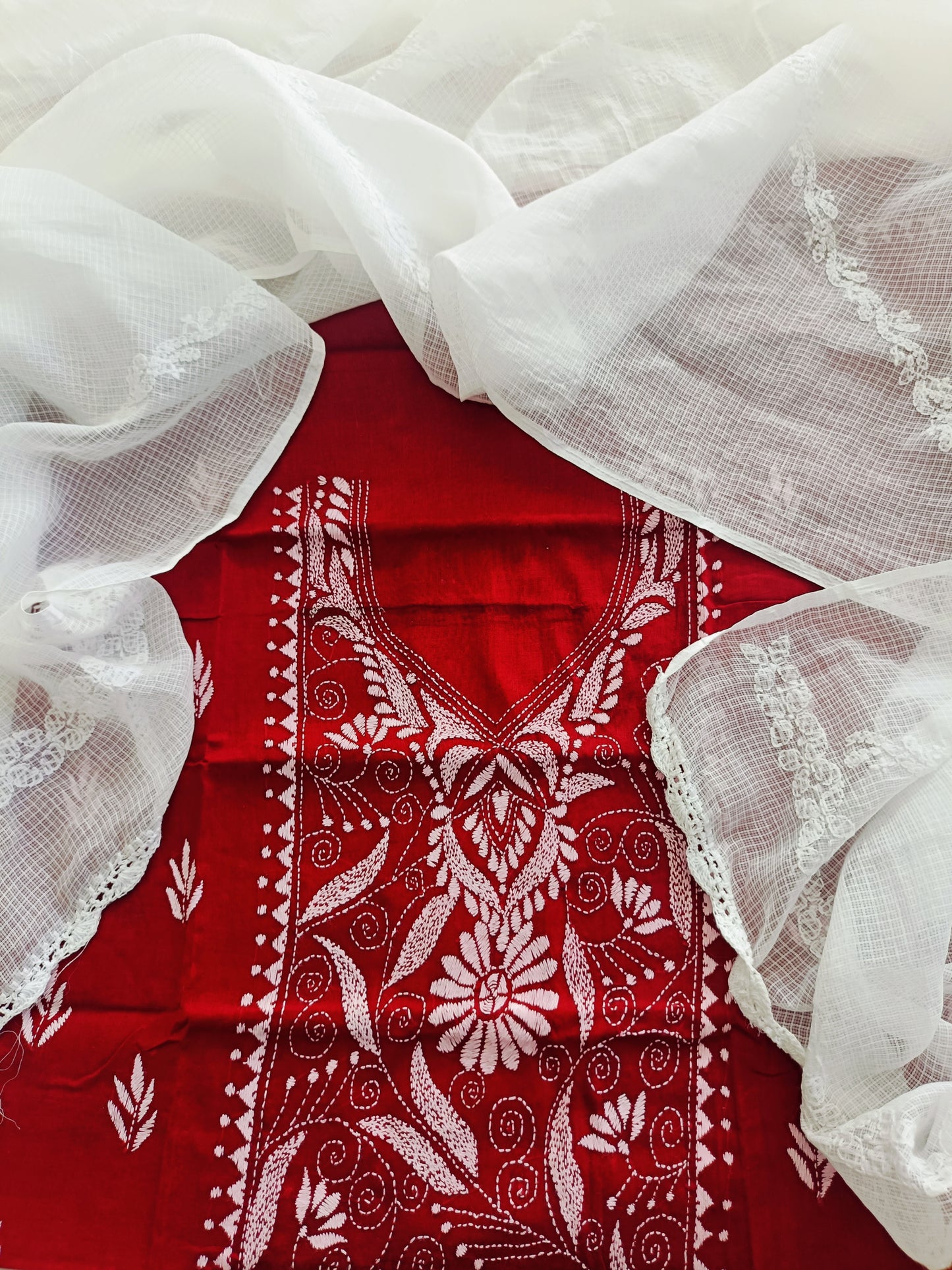 आराध्या - Kantha Cotton Kurta with Chikankari Kota Dupatta