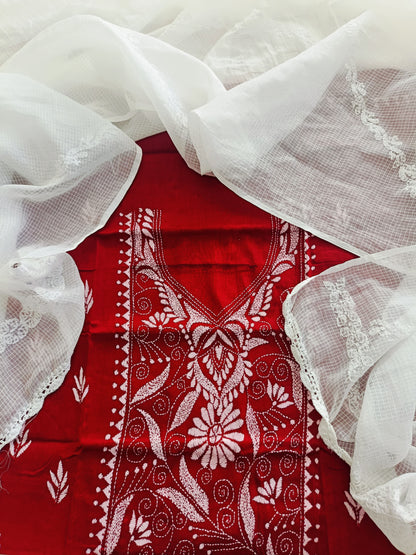 आराध्या - Kantha Cotton Kurta with Chikankari Kota Dupatta