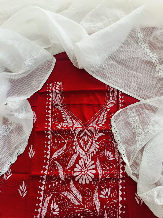 आराध्या - Kantha Cotton Kurta with Chikankari Kota Dupatta