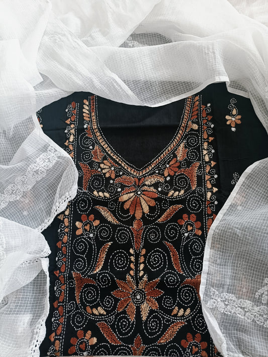माधवी - Kantha Cotton Kurta with Chikankari Kota Dupatta