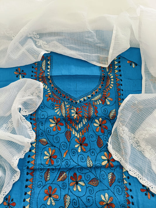 स्मिता - Kantha Cotton Kurta with Chikankari Kota Dupatta