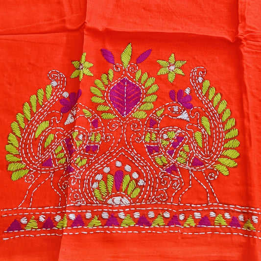 Kantha Stitch Cotton Half Work Blouse Fabric