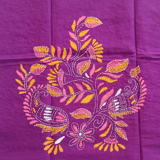 Kantha Stitch Cotton Half Work Blouse Fabric