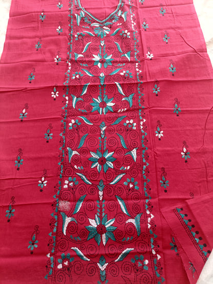 ईशानी - Kantha Cotton Kurta with Chikankari Kota Dupatta