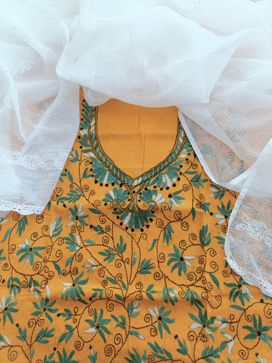 मंजरी - Kantha Cotton Kurta with Chikankari Kota Dupatta