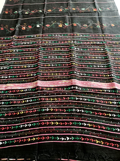 नंदिता - Handmade Kantha Stitch Khesh Cotton Saree