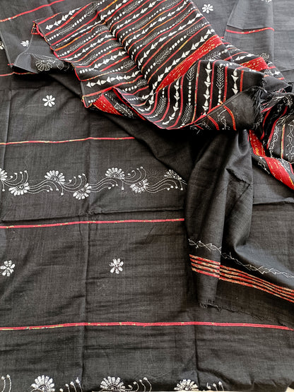 सान्या- Handmade Kantha Stitch Khesh Cotton Saree