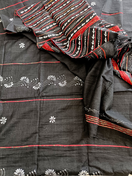 सान्या- Handmade Kantha Stitch Khesh Cotton Saree