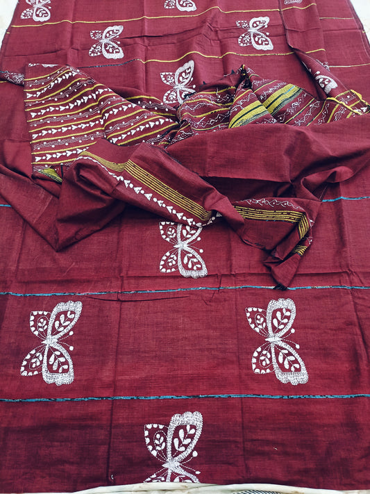 अनन्या - Handmade Kantha Stitch Khesh Cotton Saree