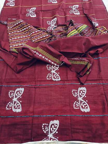 अनन्या - Handmade Kantha Stitch Khesh Cotton Saree