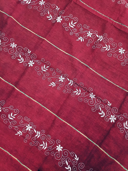 अंगारिका - Handmade Kantha Stitch Khesh Cotton Saree