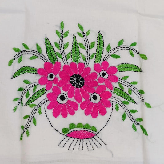 Kantha Stitch Cotton Half Work Blouse Fabric