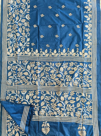 Blue fabric with white floral patterns