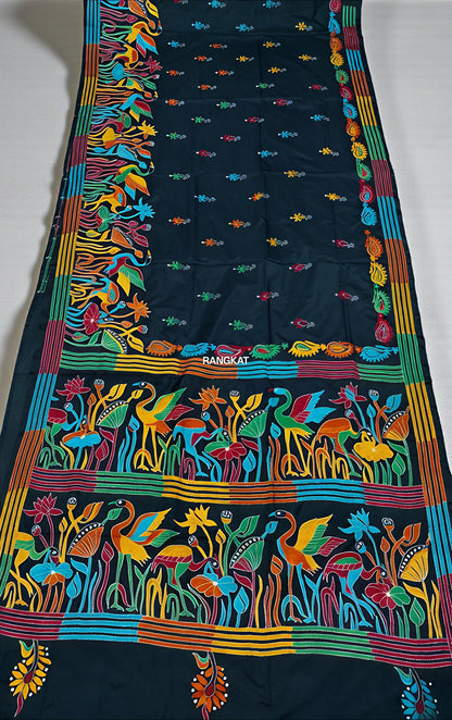 Amavasya - Kantha Stitch on Blended Bangalore Silk Saree