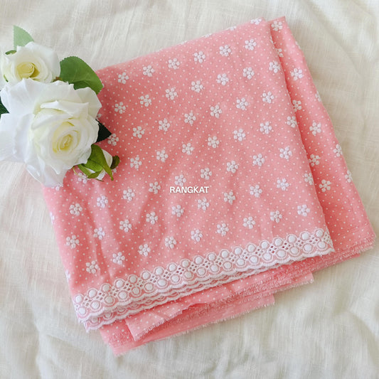 Blush Coral - Machine Chikankari Cotton Blouse Fabric