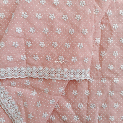 Blush Coral - Machine Chikankari Cotton Blouse Fabric
