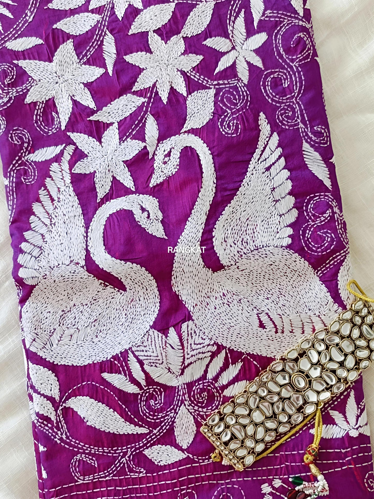 Rajrani - Kantha Stitch on Blended Bangalore Silk Saree