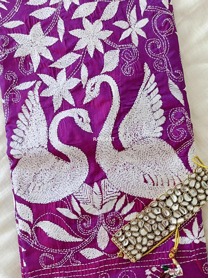 Rajrani - Kantha Stitch on Blended Bangalore Silk Saree