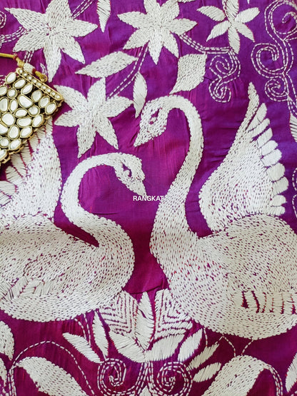 Rajrani - Kantha Stitch on Blended Bangalore Silk Saree