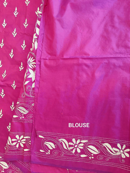 Rajrani - Kantha Stitch on Blended Bangalore Silk Saree
