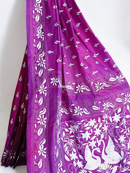 Rajrani - Kantha Stitch on Blended Bangalore Silk Saree