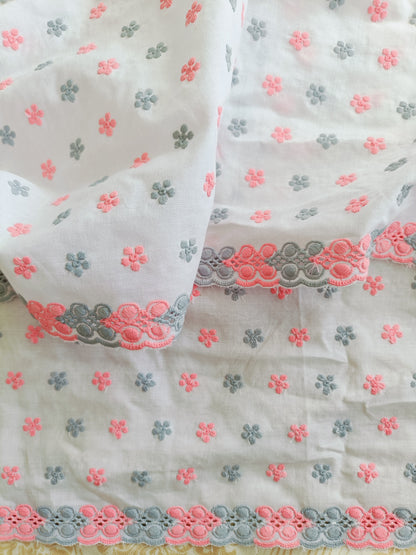 Cotton Kurta Apparel Fabric Chikankari Design Embroidery