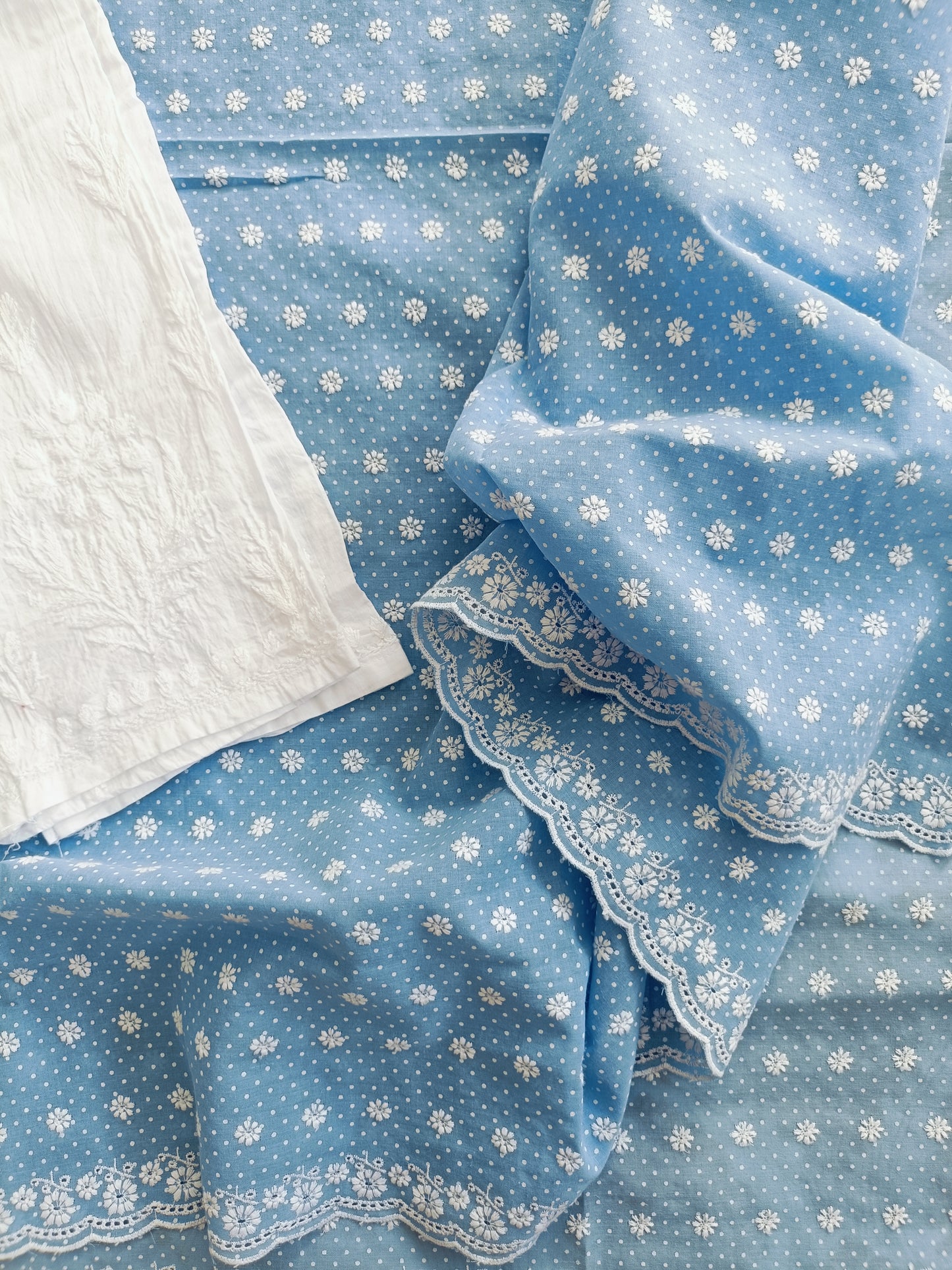Cotton Kurta Apparel Fabric Chikankari Design Embroidery