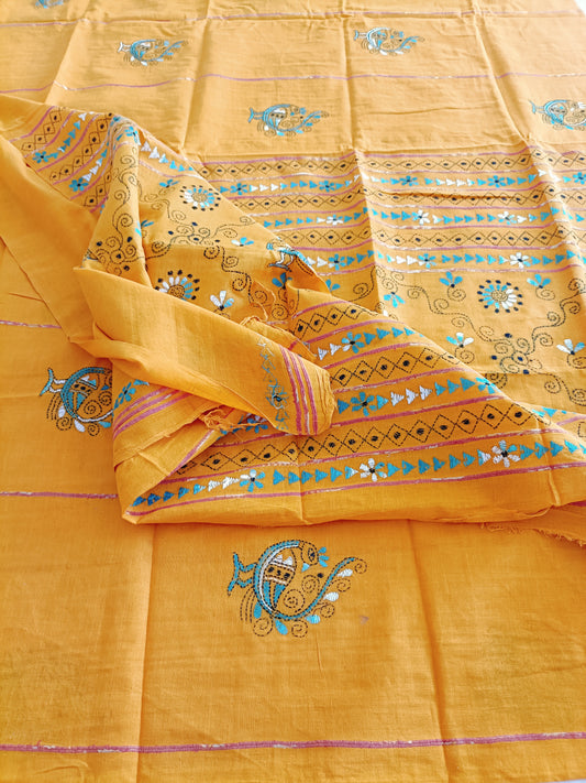 Handmade Kantha Stitch Khesh Cotton Saree