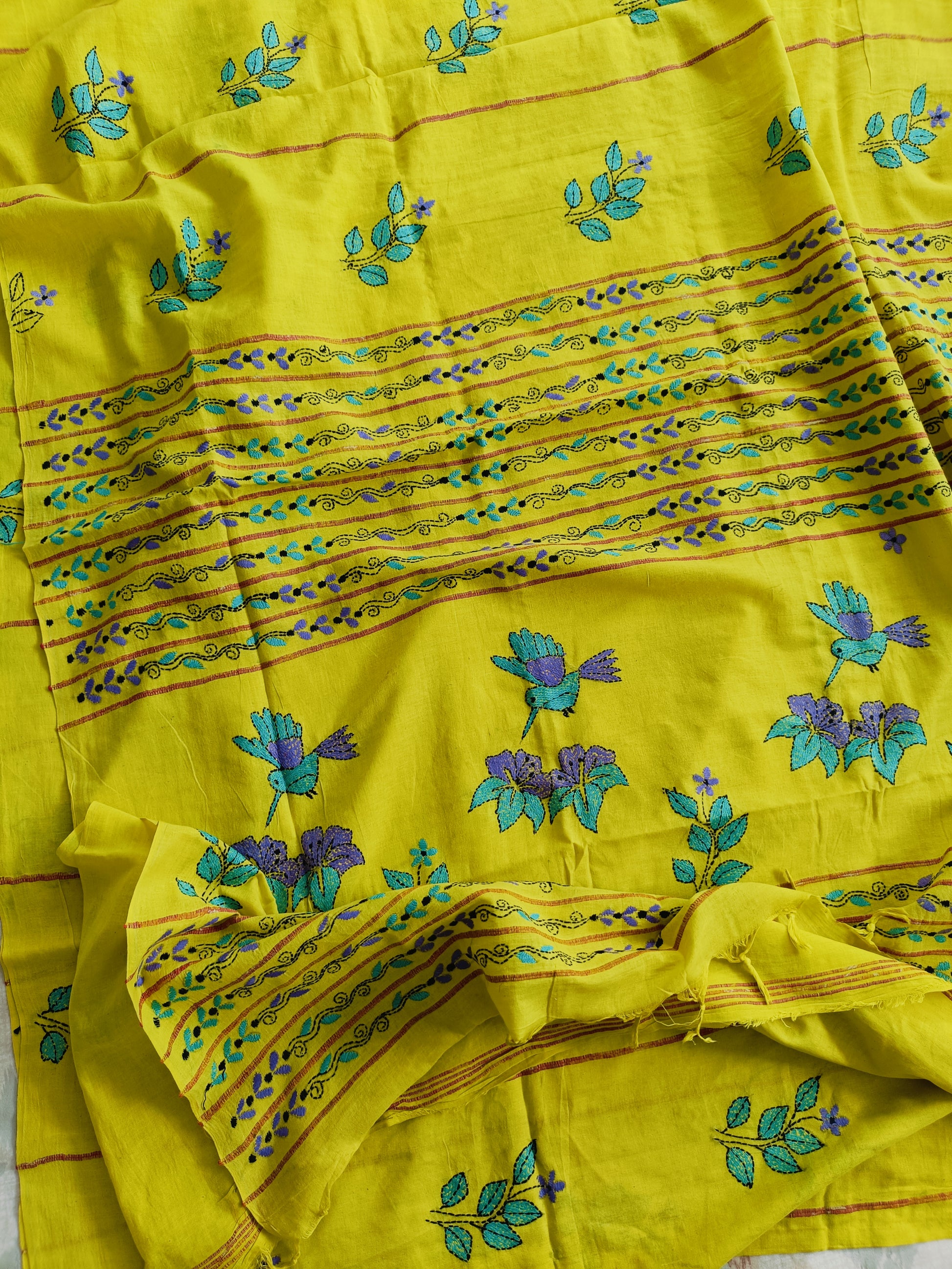 सुंदरी - Handmade Kantha Stitch Khesh Cotton Saree - Saree | Tags: Kantha Khesh Cotton