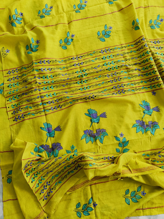 सुंदरी - Handmade Kantha Stitch Khesh Cotton Saree - Saree | Tags: Kantha Khesh Cotton
