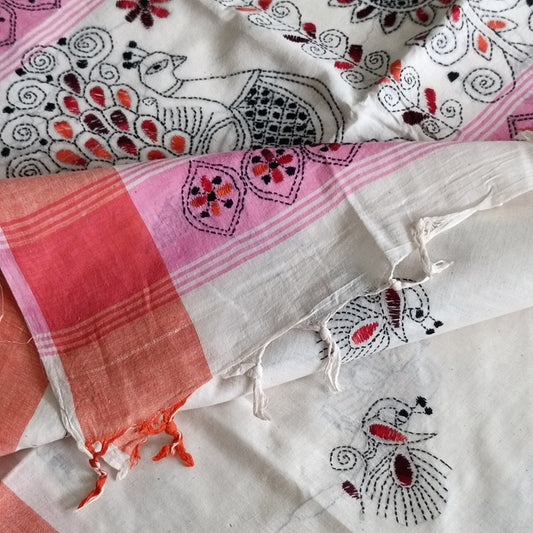मोहिनी - Pure Khadi Cotton Kantha Stitch Saree - Saree | Tags: Khadi Cotton Kantha