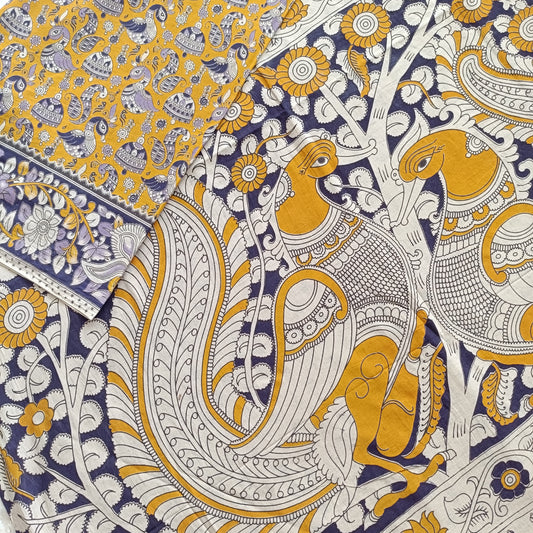 रंगबिरंगा राजहंस - Handmade Kalamkari Mul Cotton Sarees - Saree | Tags: Kalamkari Mul Cotton