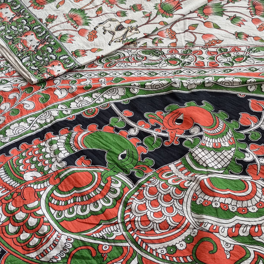 झिलमिल पंखराज - Handmade Kalamkari Mul Cotton Sarees - Saree | Tags: Kalamkari Mul Cotton