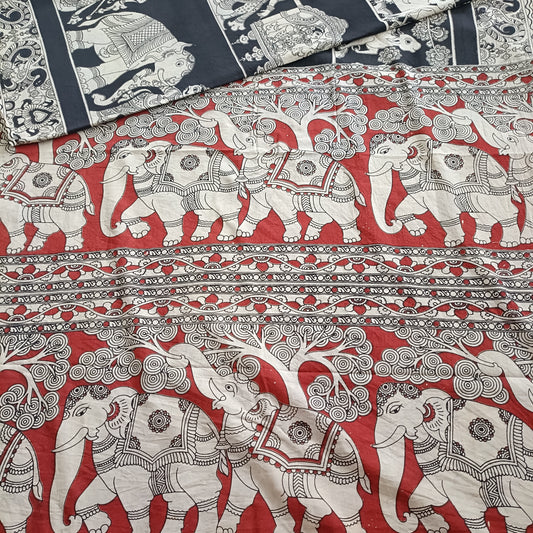 गजराजा - Handmade Kalamkari Mul Cotton Sarees - Saree | Tags: Kalamkari Mul Cotton