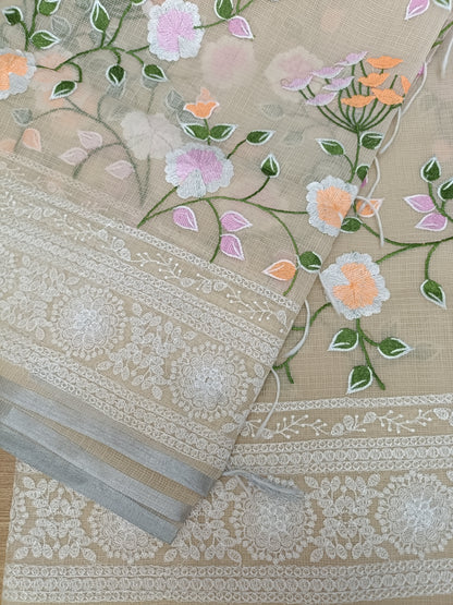वसंती - Floral Garden Embroidery Kota Doria Saree