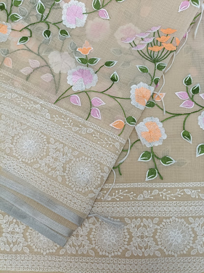वसंती - Floral Garden Embroidery Kota Doria Saree
