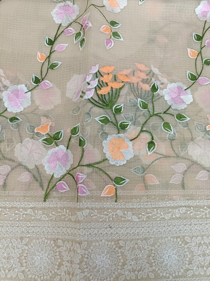 वसंती - Floral Garden Embroidery Kota Doria Saree