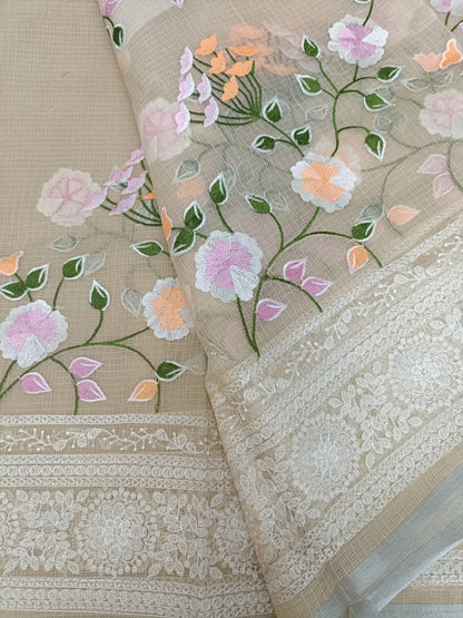 वसंती - Floral Garden Embroidery Kota Doria Saree